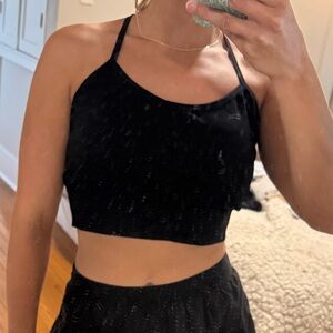 Black Halter Crop Top and Skirt Set